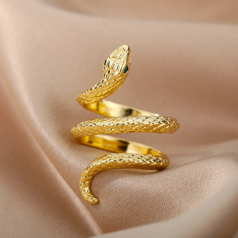 Gold Snake Ring – Adjustable 18K Plated Stainless Steel Jewelry for Women