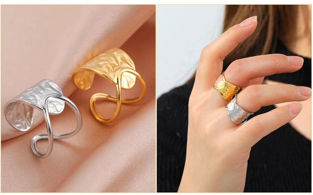 Adjustable Stainless Steel Heart Ring for Women | Geometric Open Finger Ring | Minimalist Aesthetic Fashion Jewelry Gift