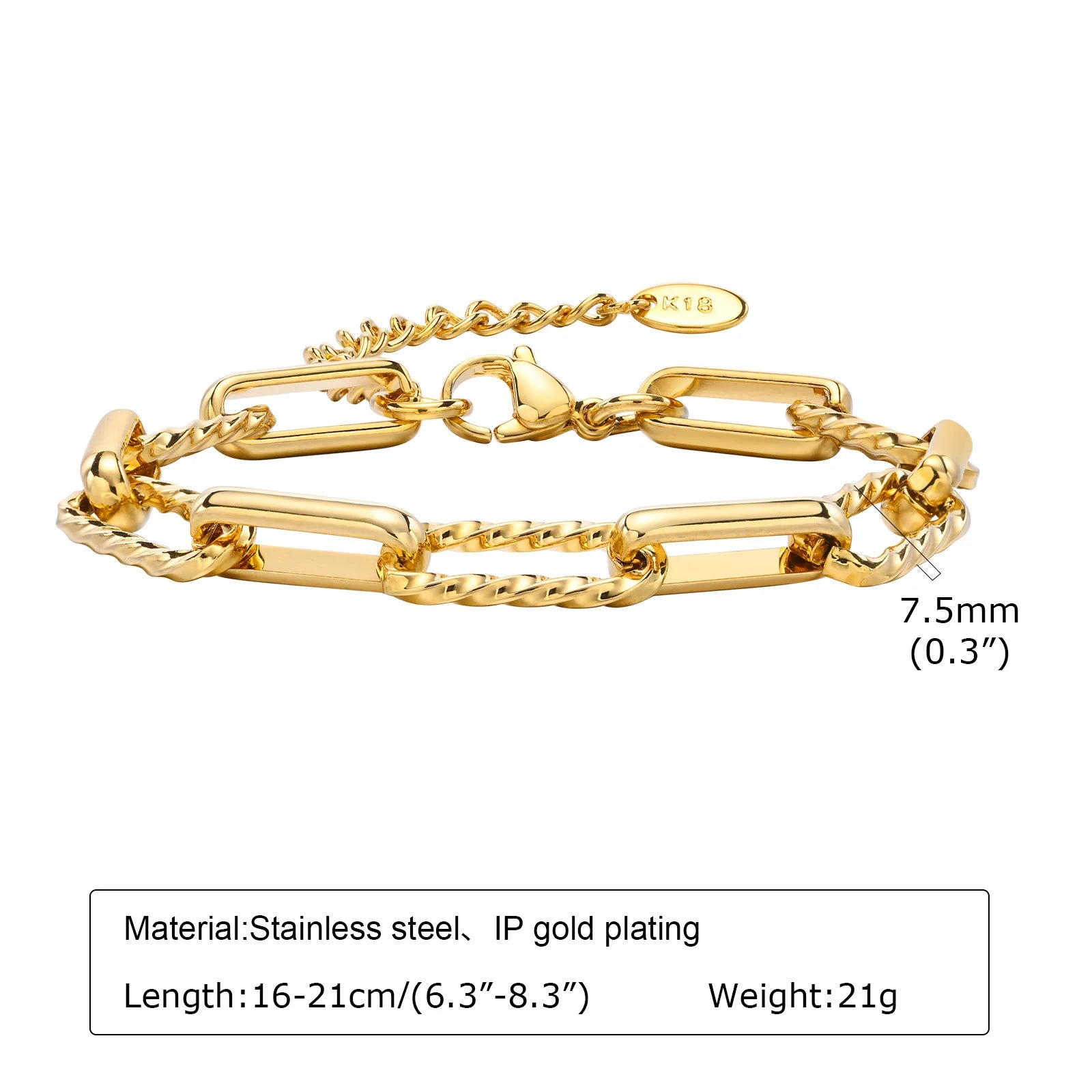 Elegant Chunky Gold Link Bracelet – Waterproof Stainless Steel Layering Jewelry for Women