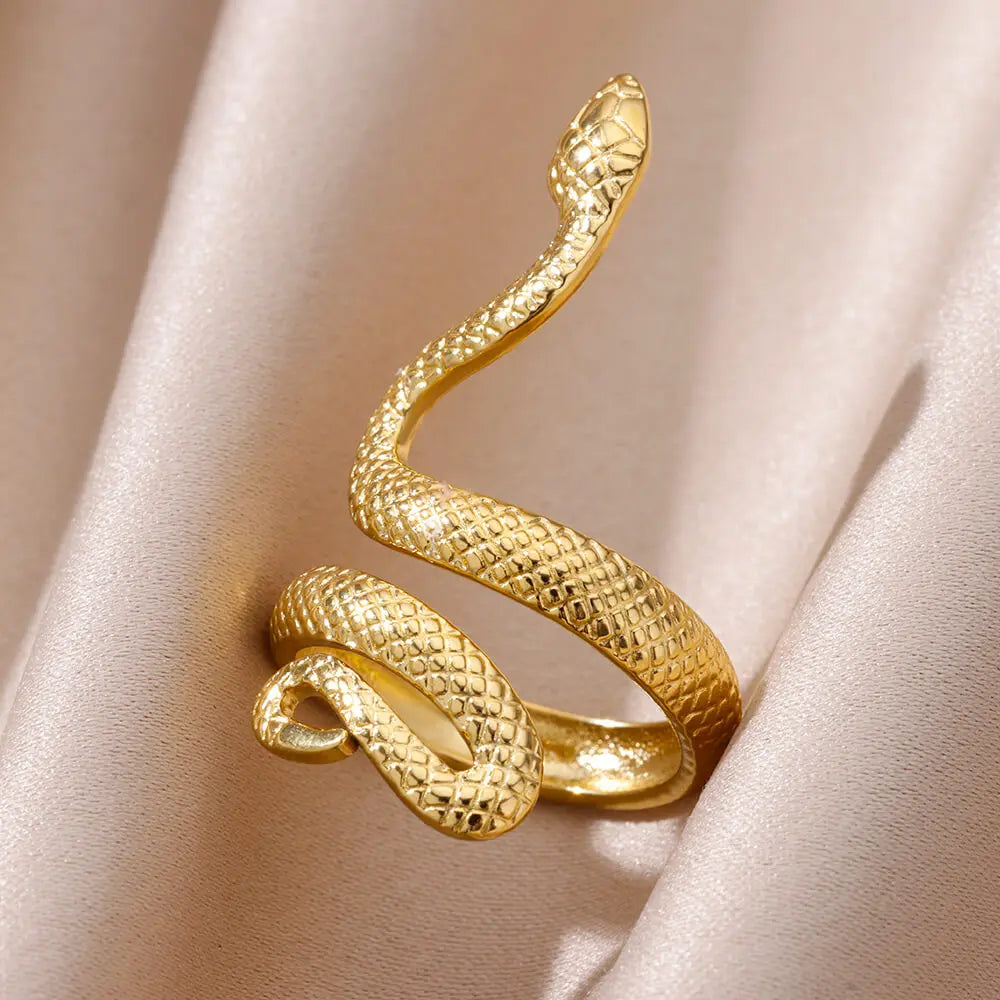 Gold Snake Ring – Adjustable 18K Plated Stainless Steel Jewelry for Women