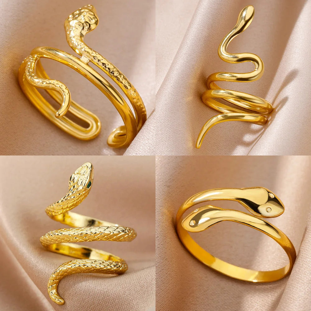 Gold Snake Ring – Adjustable 18K Plated Stainless Steel Jewelry for Women