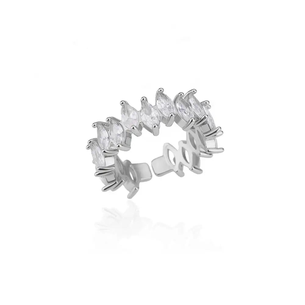 White Zircon Flower Leaf Adjustable Stainless Steel Ring for Women – Elegant Aesthetic Wedding & BFF Jewelry