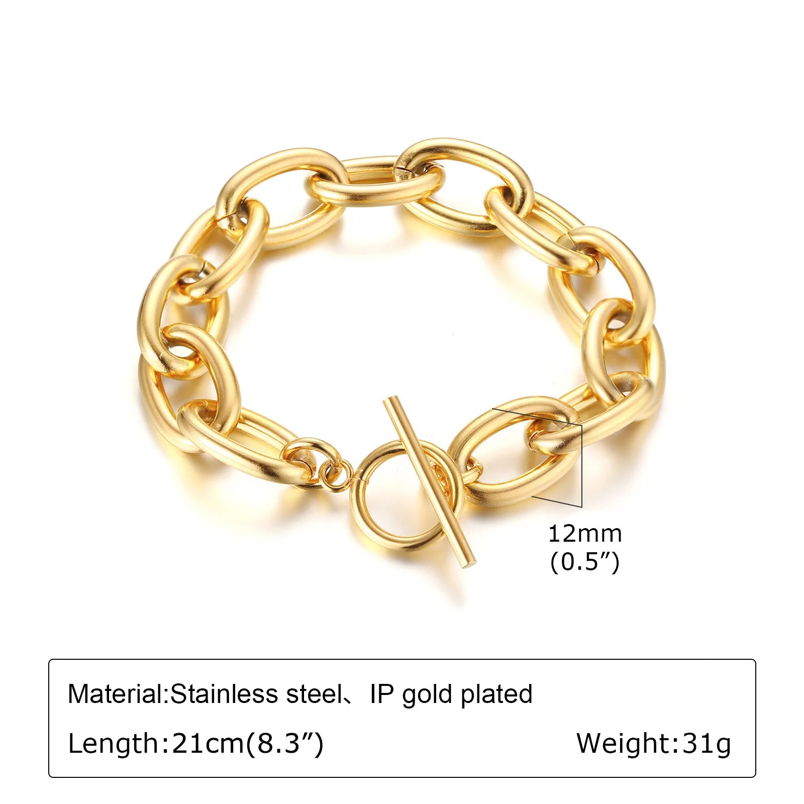 Elegant Chunky Gold Link Bracelet – Waterproof Stainless Steel Layering Jewelry for Women