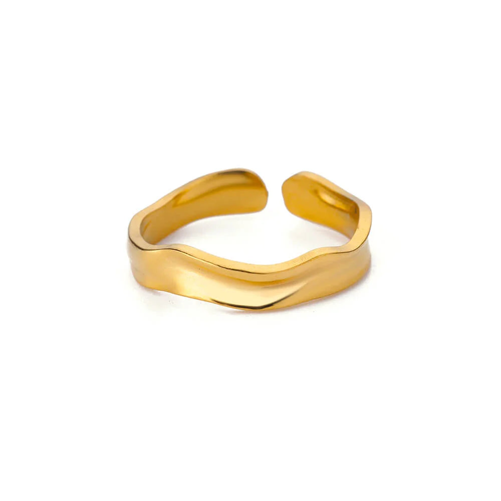 Minimalist Evil Eye Gold Ring – Adjustable Stainless Steel Zircon Geometric Design, Trendy Luxury Jewelry for Women