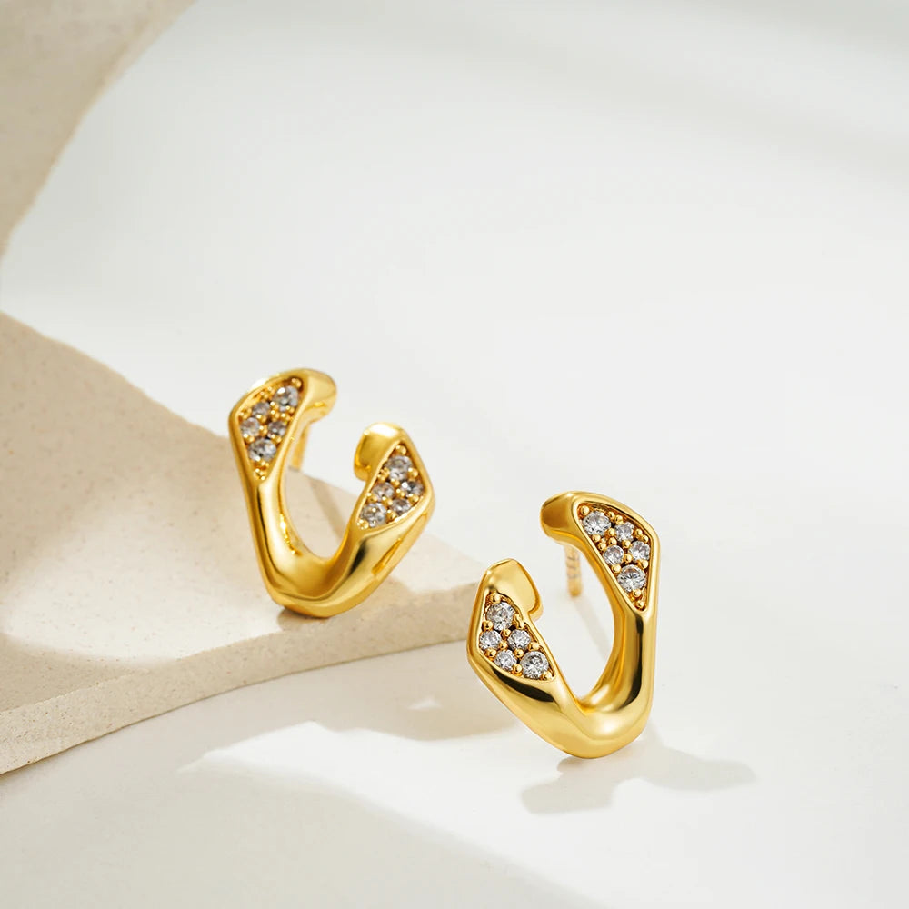 Vintage Gold Stainless Steel Earrings – Retro Chunky Statement Jewelry for Women