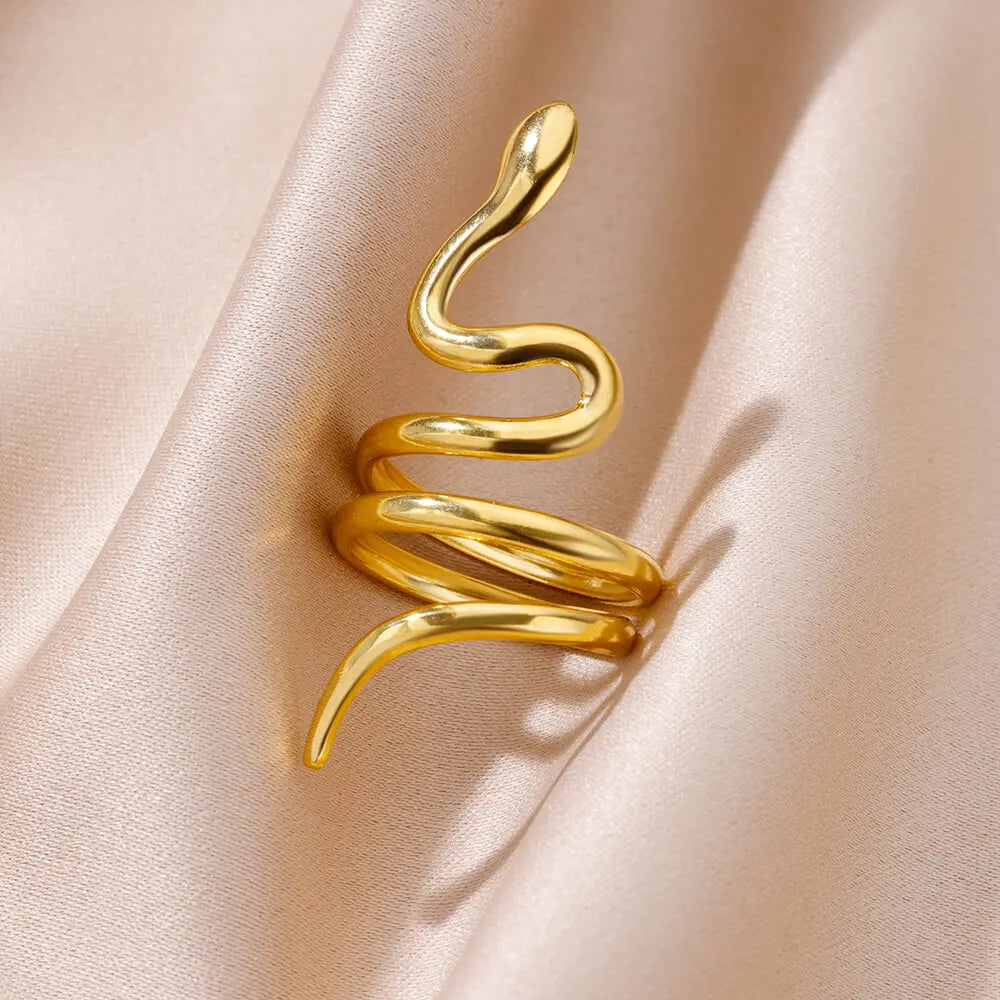 Gold Snake Ring – Adjustable 18K Plated Stainless Steel Jewelry for Women