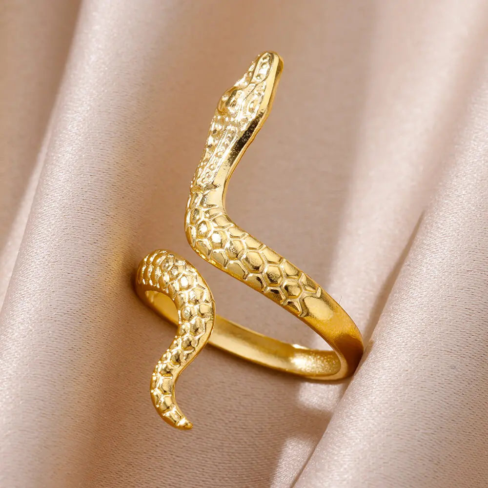 Gold Snake Ring – Adjustable 18K Plated Stainless Steel Jewelry for Women
