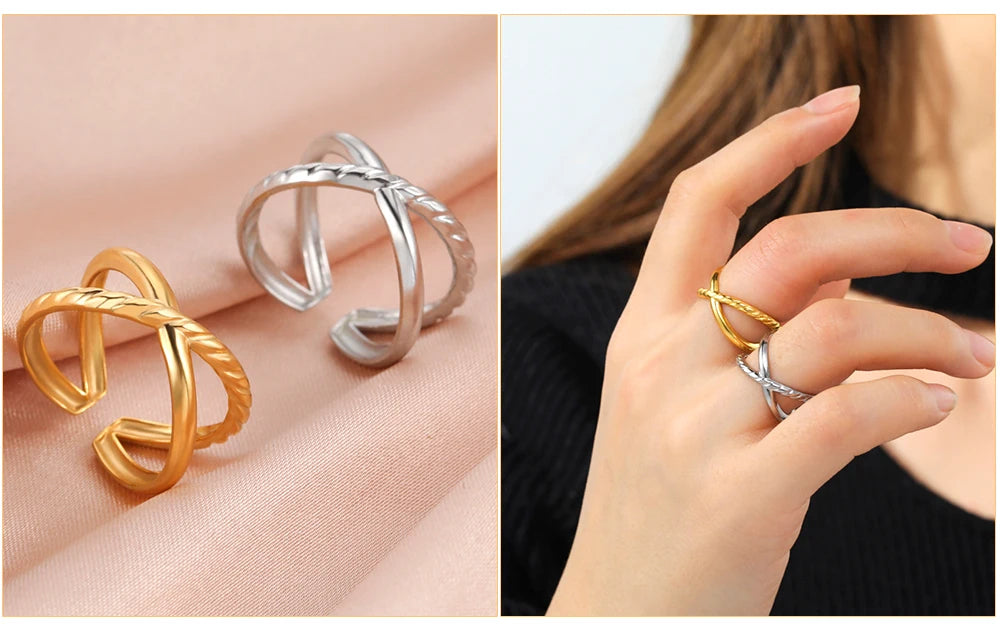 Adjustable Stainless Steel Heart Ring for Women | Geometric Open Finger Ring | Minimalist Aesthetic Fashion Jewelry Gift