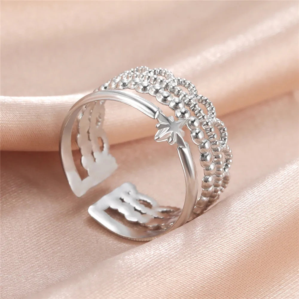 Adjustable Stainless Steel Heart Ring for Women | Geometric Open Finger Ring | Minimalist Aesthetic Fashion Jewelry Gift