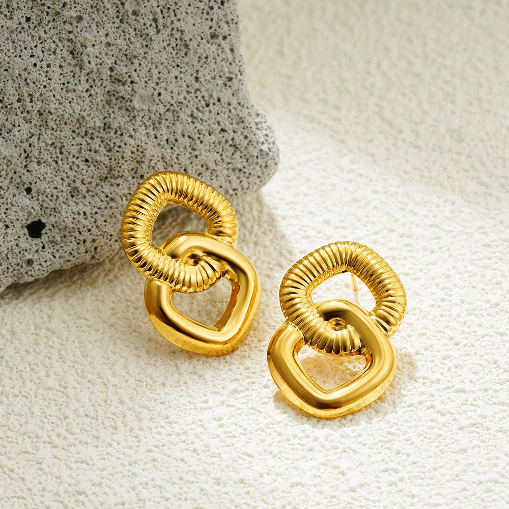 Vintage Gold Stainless Steel Earrings – Retro Chunky Statement Jewelry for Women