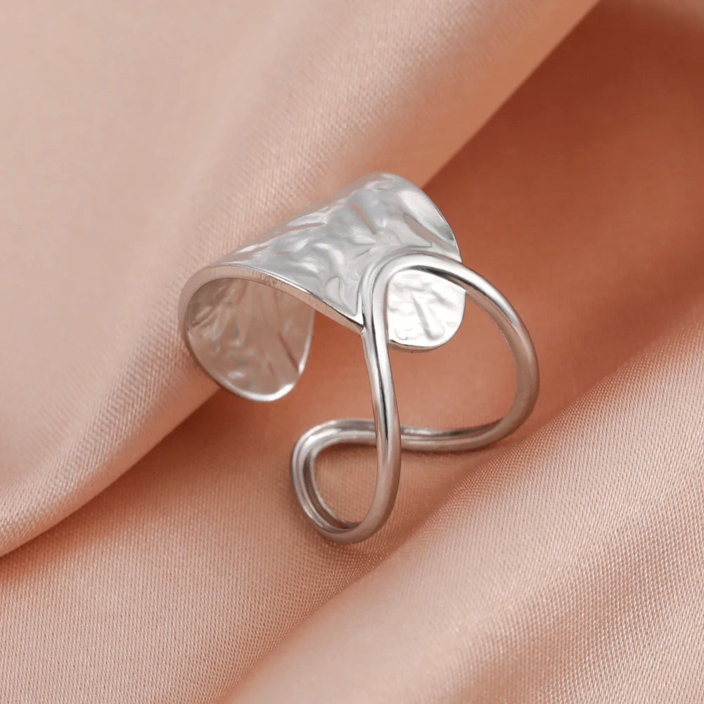 Adjustable Stainless Steel Heart Ring for Women | Geometric Open Finger Ring | Minimalist Aesthetic Fashion Jewelry Gift