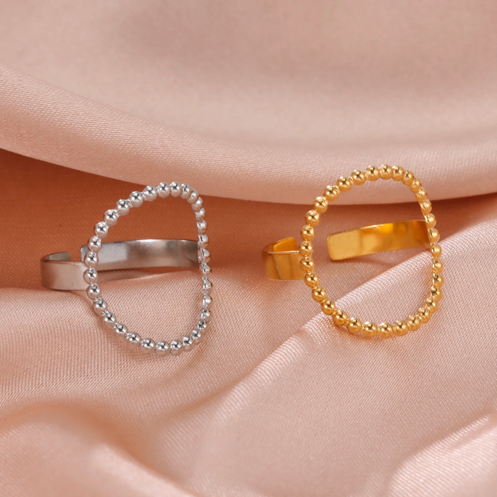Adjustable Stainless Steel Heart Ring for Women | Geometric Open Finger Ring | Minimalist Aesthetic Fashion Jewelry Gift