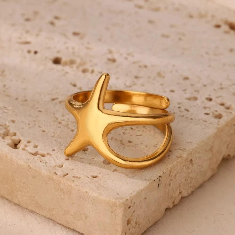 Minimalist Evil Eye Gold Ring – Adjustable Stainless Steel Zircon Geometric Design, Trendy Luxury Jewelry for Women