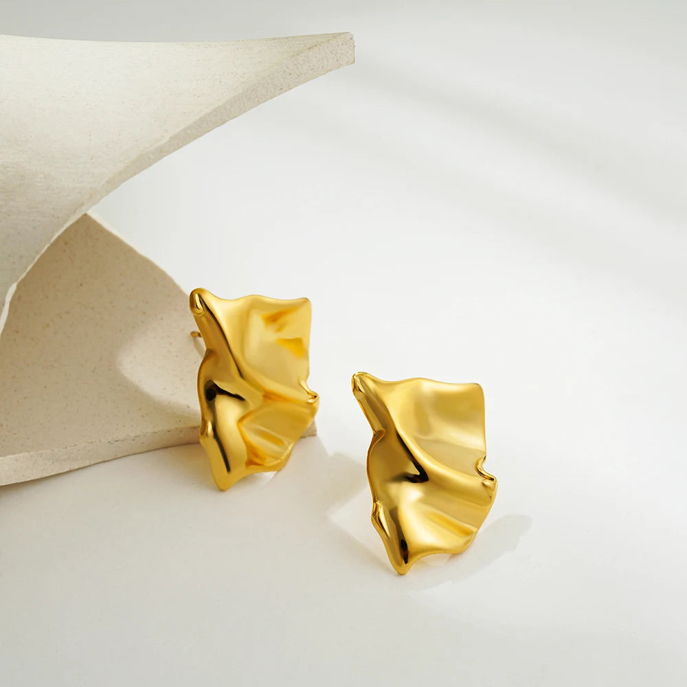 Vintage Gold Stainless Steel Earrings – Retro Chunky Statement Jewelry for Women