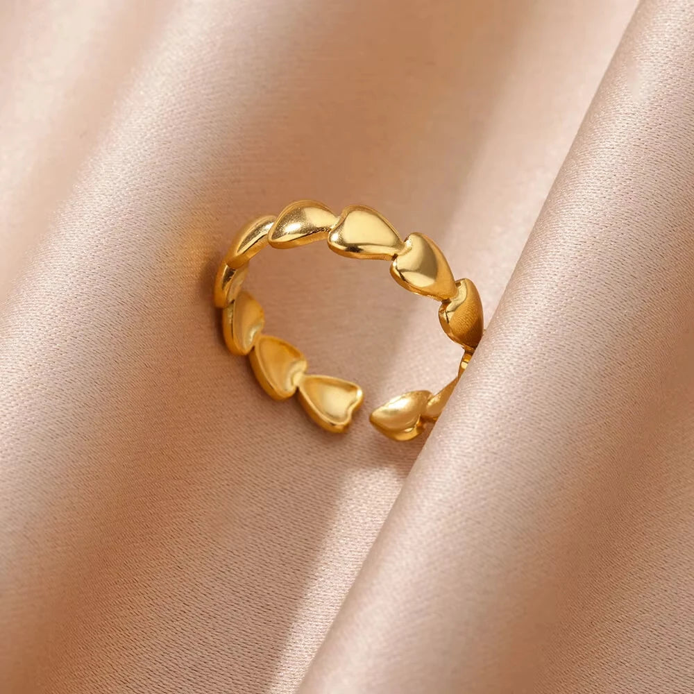 Minimalist Evil Eye Gold Ring – Adjustable Stainless Steel Zircon Geometric Design, Trendy Luxury Jewelry for Women