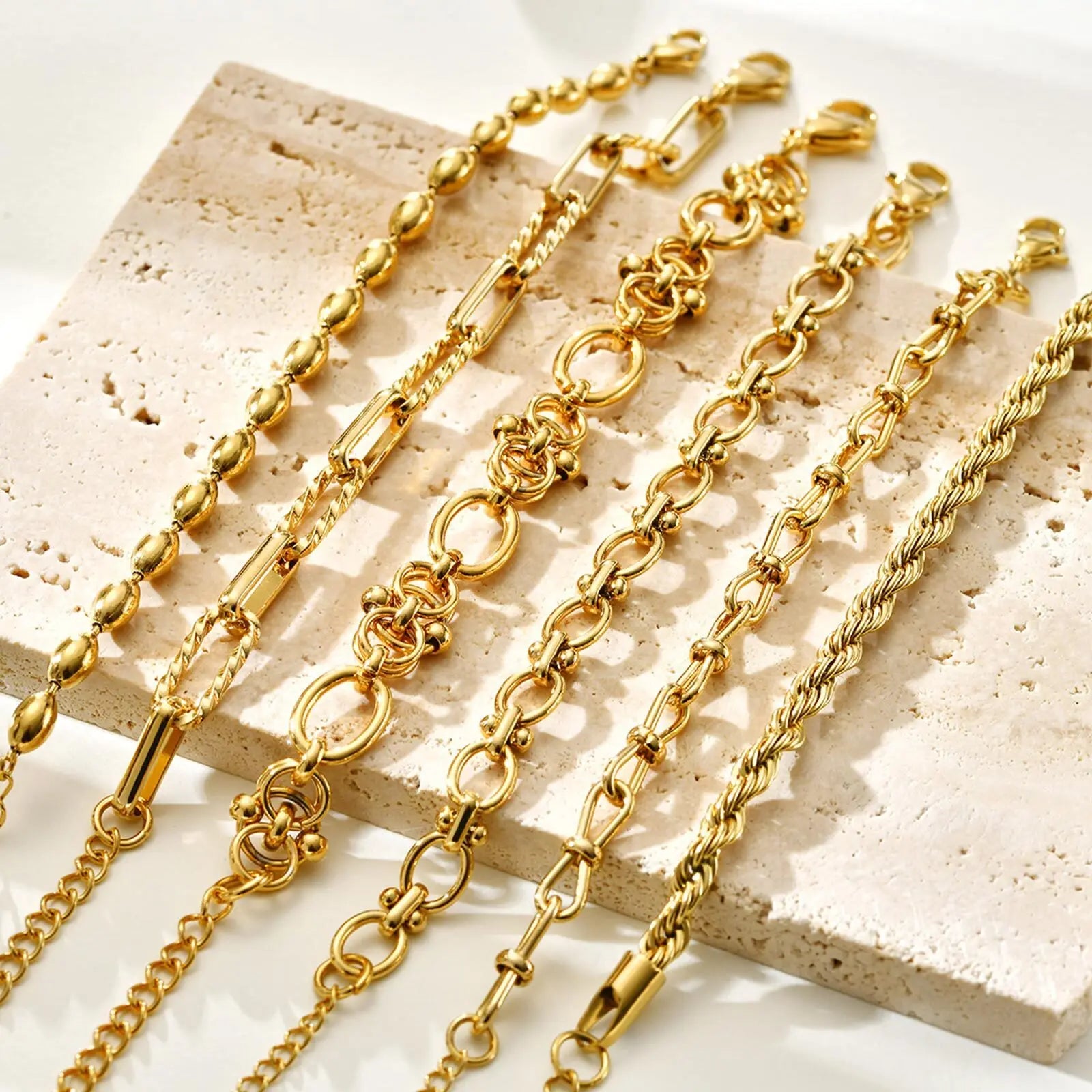 Elegant Chunky Gold Link Bracelet – Waterproof Stainless Steel Layering Jewelry for Women