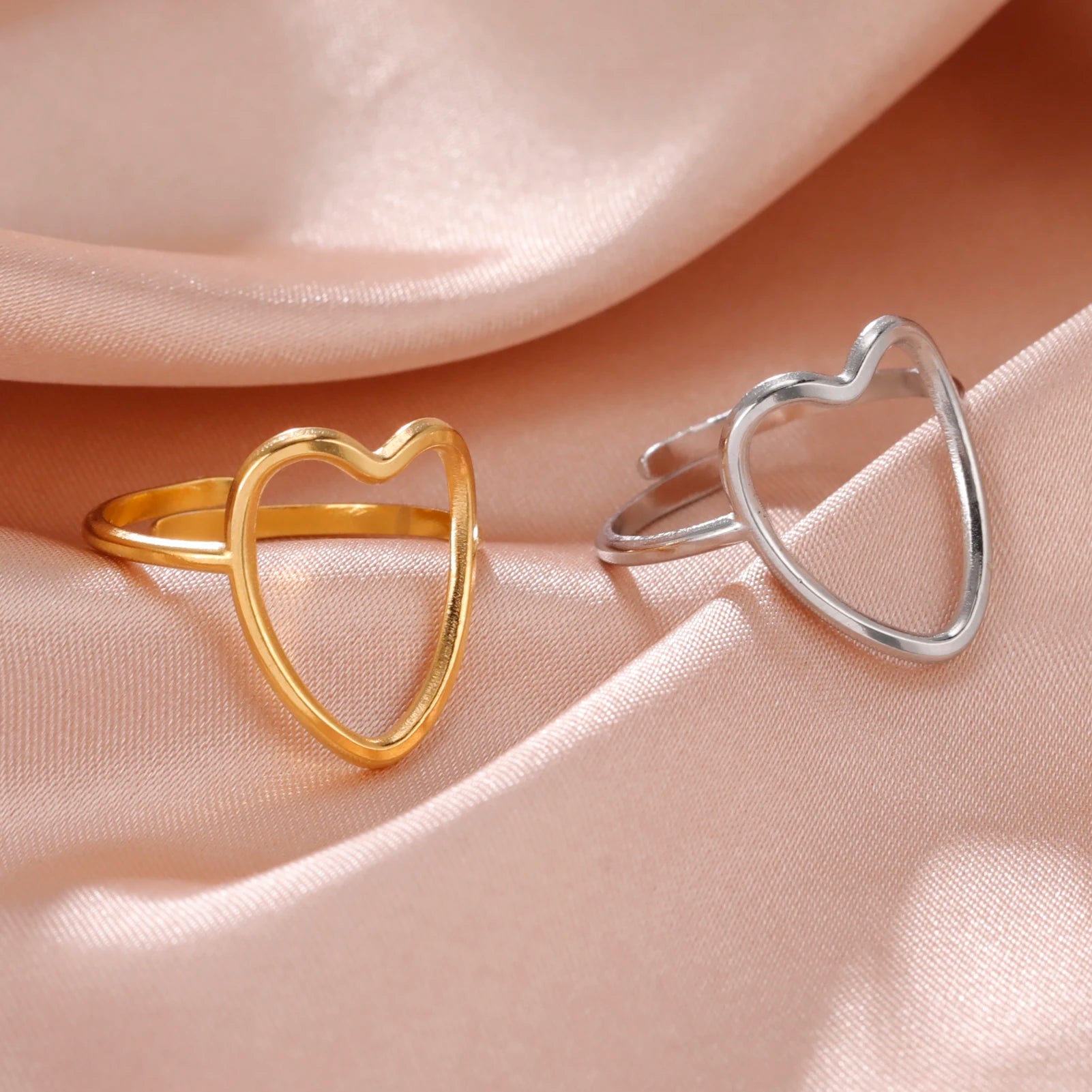 Adjustable Stainless Steel Heart Ring for Women | Geometric Open Finger Ring | Minimalist Aesthetic Fashion Jewelry Gift