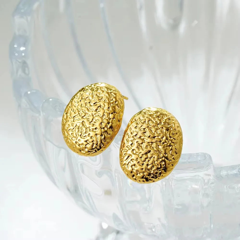 Vintage Gold Stainless Steel Earrings – Retro Chunky Statement Jewelry for Women