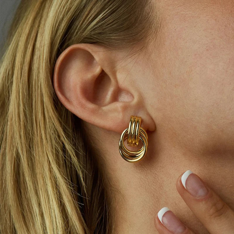 Vintage Gold Stainless Steel Earrings – Retro Chunky Statement Jewelry for Women