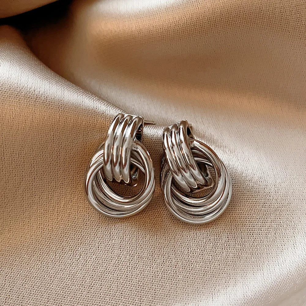 Vintage Gold Stainless Steel Earrings – Retro Chunky Statement Jewelry for Women