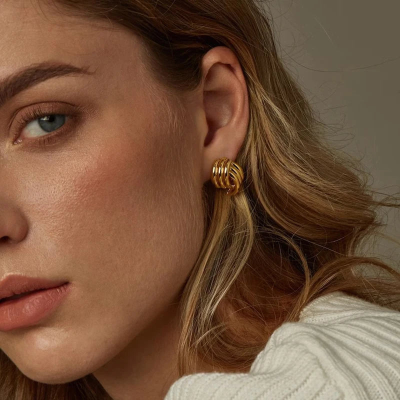 Vintage Gold Stainless Steel Earrings – Retro Chunky Statement Jewelry for Women