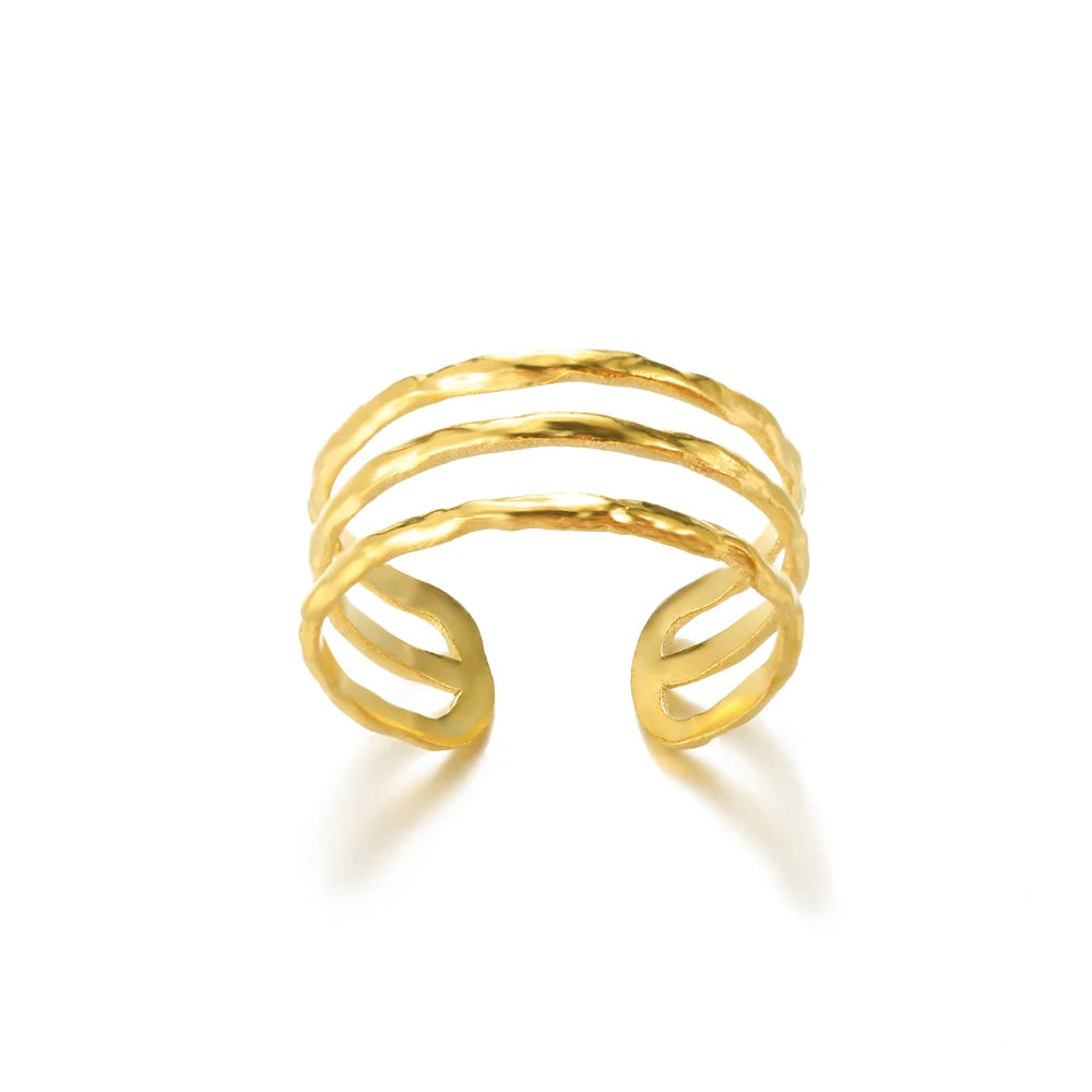 Palm Leaf Zircon Adjustable Ring for Women – Elegant Stainless Steel Party Jewelry