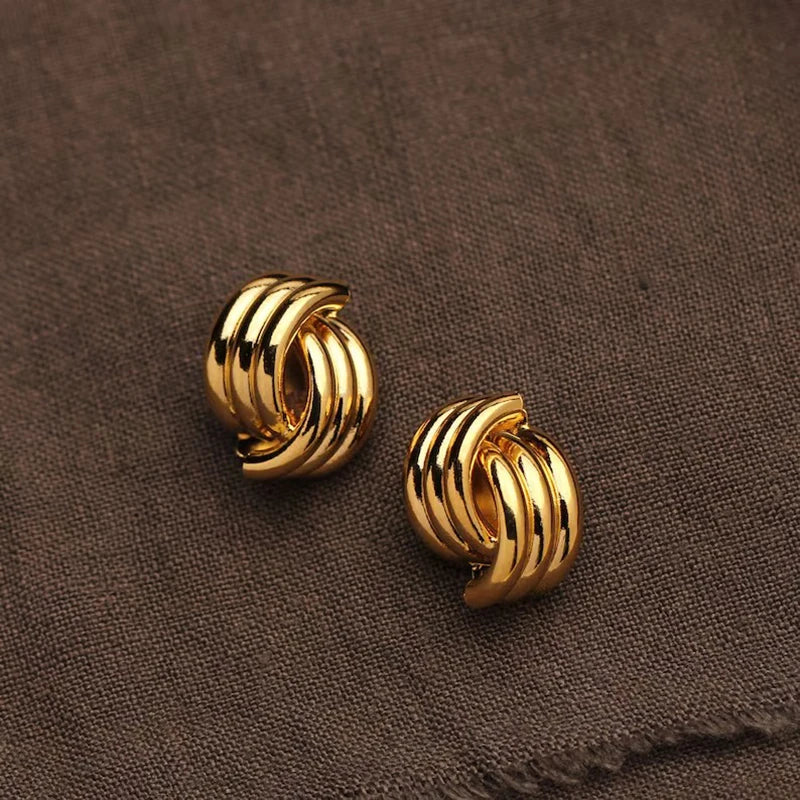 Vintage Gold Stainless Steel Earrings – Retro Chunky Statement Jewelry for Women