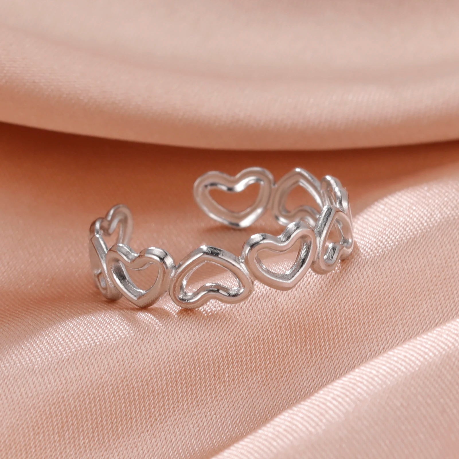 Adjustable Stainless Steel Heart Ring for Women | Geometric Open Finger Ring | Minimalist Aesthetic Fashion Jewelry Gift