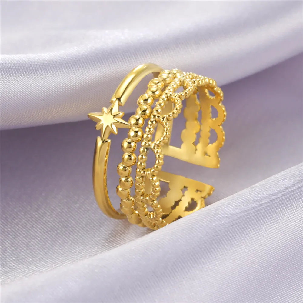 Adjustable Stainless Steel Heart Ring for Women | Geometric Open Finger Ring | Minimalist Aesthetic Fashion Jewelry Gift