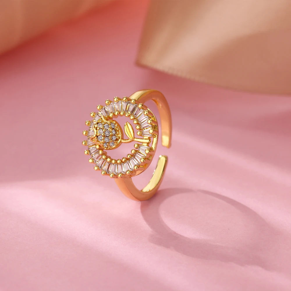 Minimalist Evil Eye Gold Ring – Adjustable Stainless Steel Zircon Geometric Design, Trendy Luxury Jewelry for Women