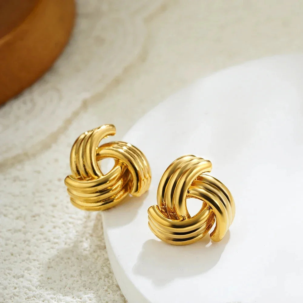 Vintage Gold Stainless Steel Earrings – Retro Chunky Statement Jewelry for Women