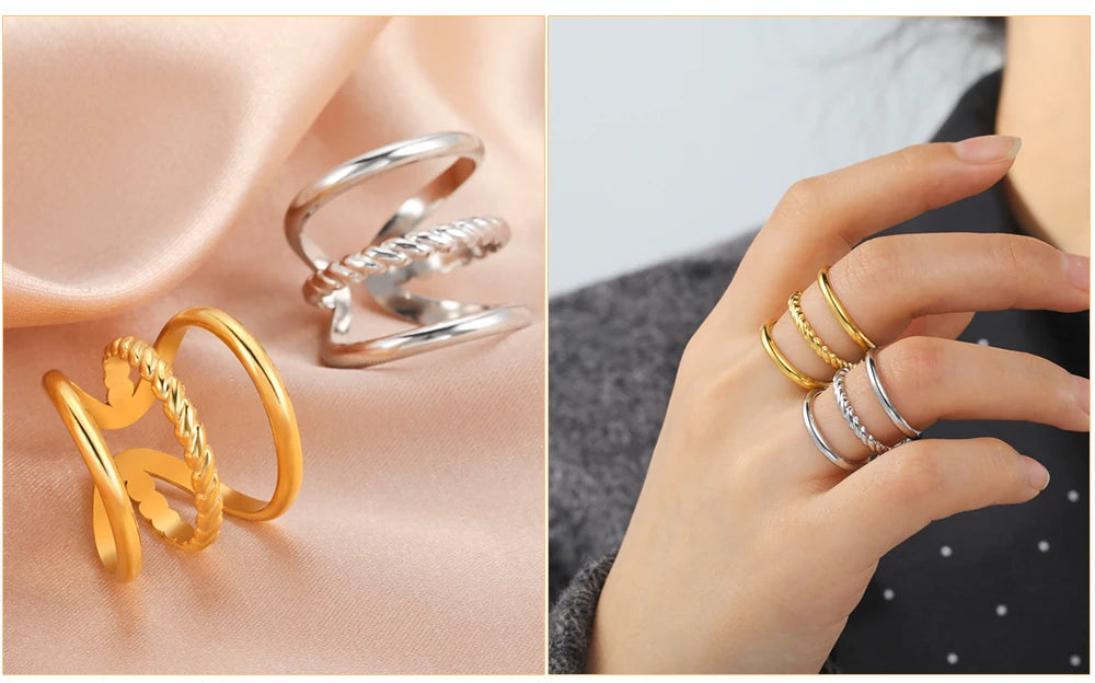 Adjustable Stainless Steel Heart Ring for Women | Geometric Open Finger Ring | Minimalist Aesthetic Fashion Jewelry Gift