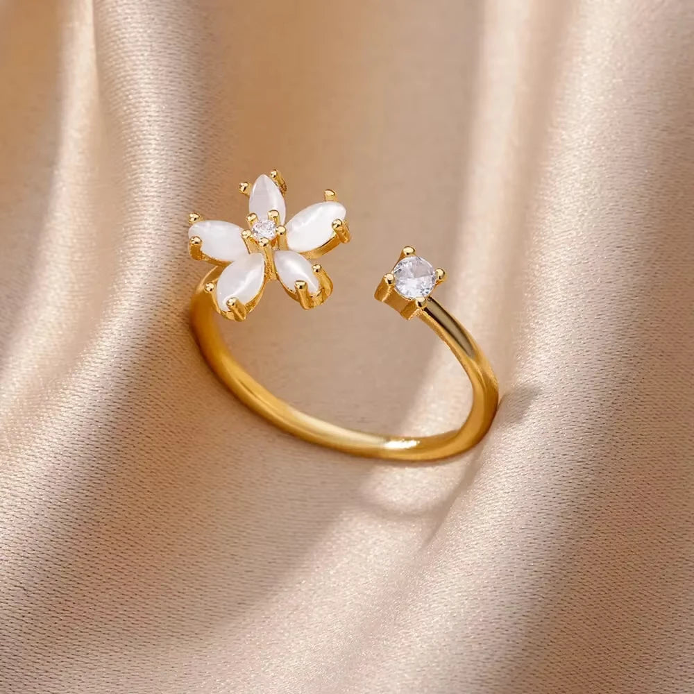 Minimalist Evil Eye Gold Ring – Adjustable Stainless Steel Zircon Geometric Design, Trendy Luxury Jewelry for Women