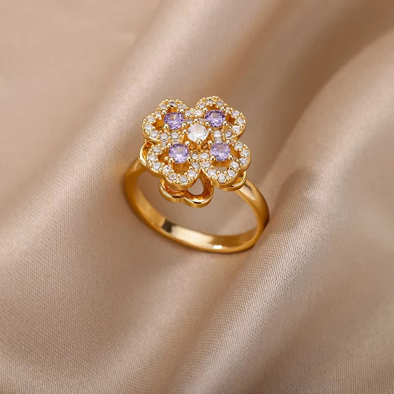 Minimalist Evil Eye Gold Ring – Adjustable Stainless Steel Zircon Geometric Design, Trendy Luxury Jewelry for Women