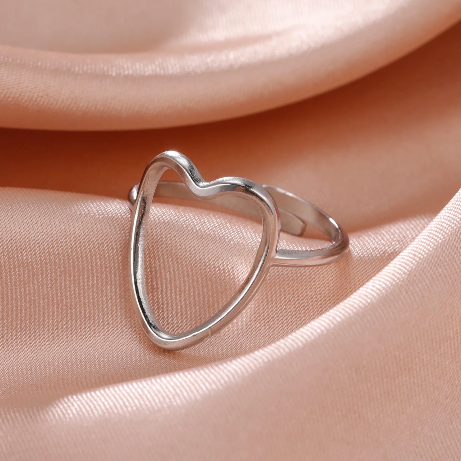 Adjustable Stainless Steel Heart Ring for Women | Geometric Open Finger Ring | Minimalist Aesthetic Fashion Jewelry Gift