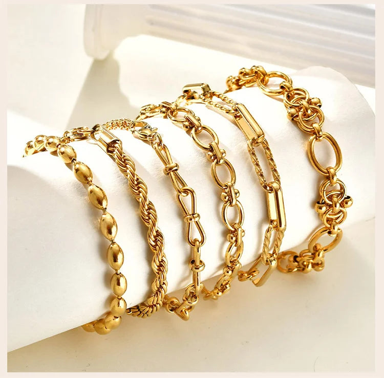 Elegant Chunky Gold Link Bracelet – Waterproof Stainless Steel Layering Jewelry for Women