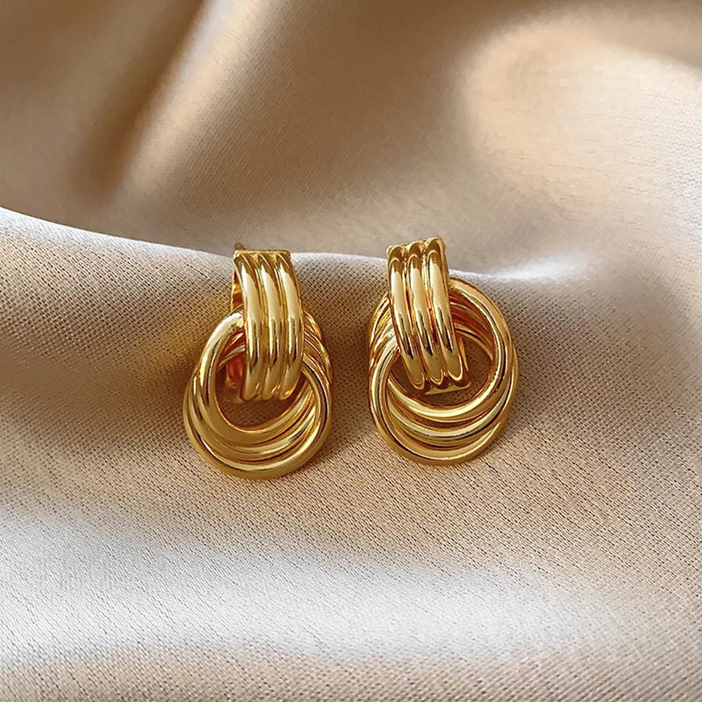 Vintage Gold Stainless Steel Earrings – Retro Chunky Statement Jewelry for Women