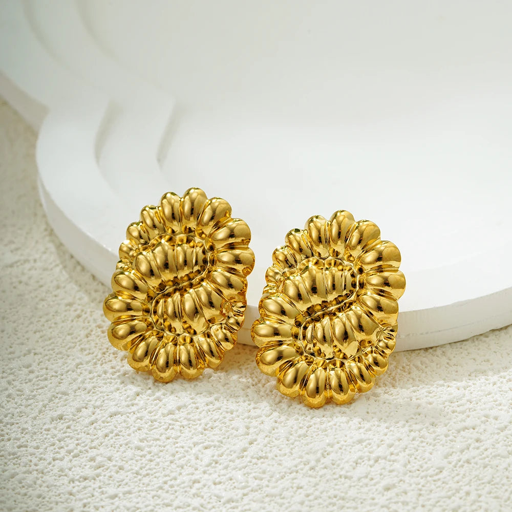 Vintage Gold Stainless Steel Earrings – Retro Chunky Statement Jewelry for Women