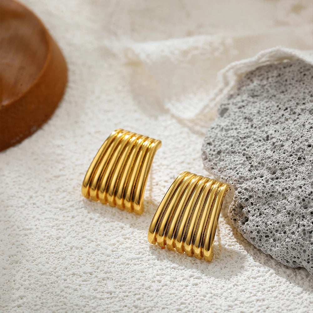 Vintage Gold Stainless Steel Earrings – Retro Chunky Statement Jewelry for Women