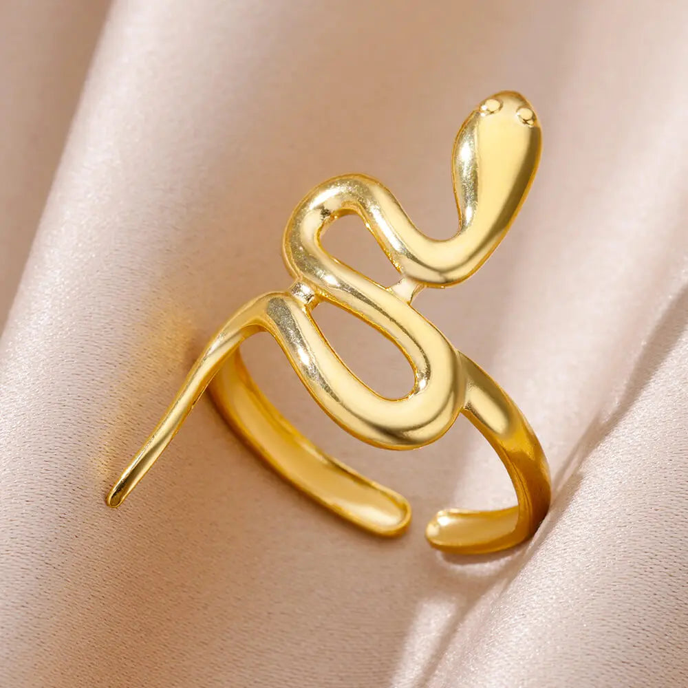 Gold Snake Ring – Adjustable 18K Plated Stainless Steel Jewelry for Women