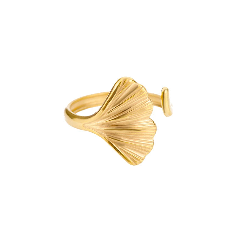 Palm Leaf Zircon Adjustable Ring for Women – Elegant Stainless Steel Party Jewelry