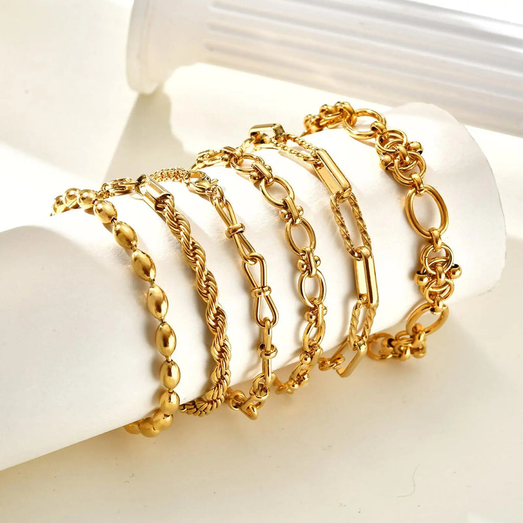 Elegant Chunky Gold Link Bracelet – Waterproof Stainless Steel Layering Jewelry for Women