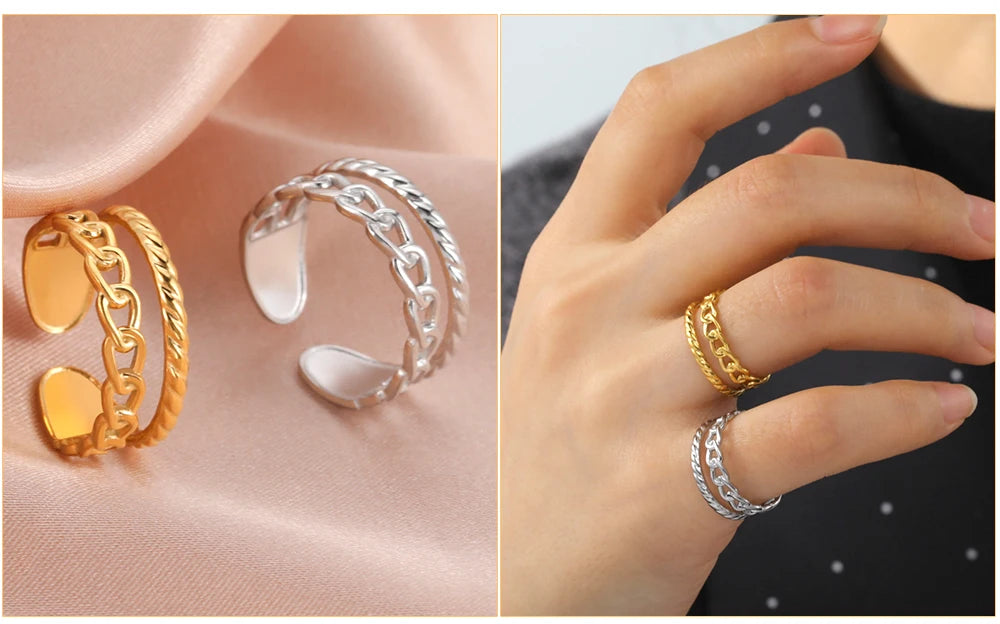 Adjustable Stainless Steel Heart Ring for Women | Geometric Open Finger Ring | Minimalist Aesthetic Fashion Jewelry Gift