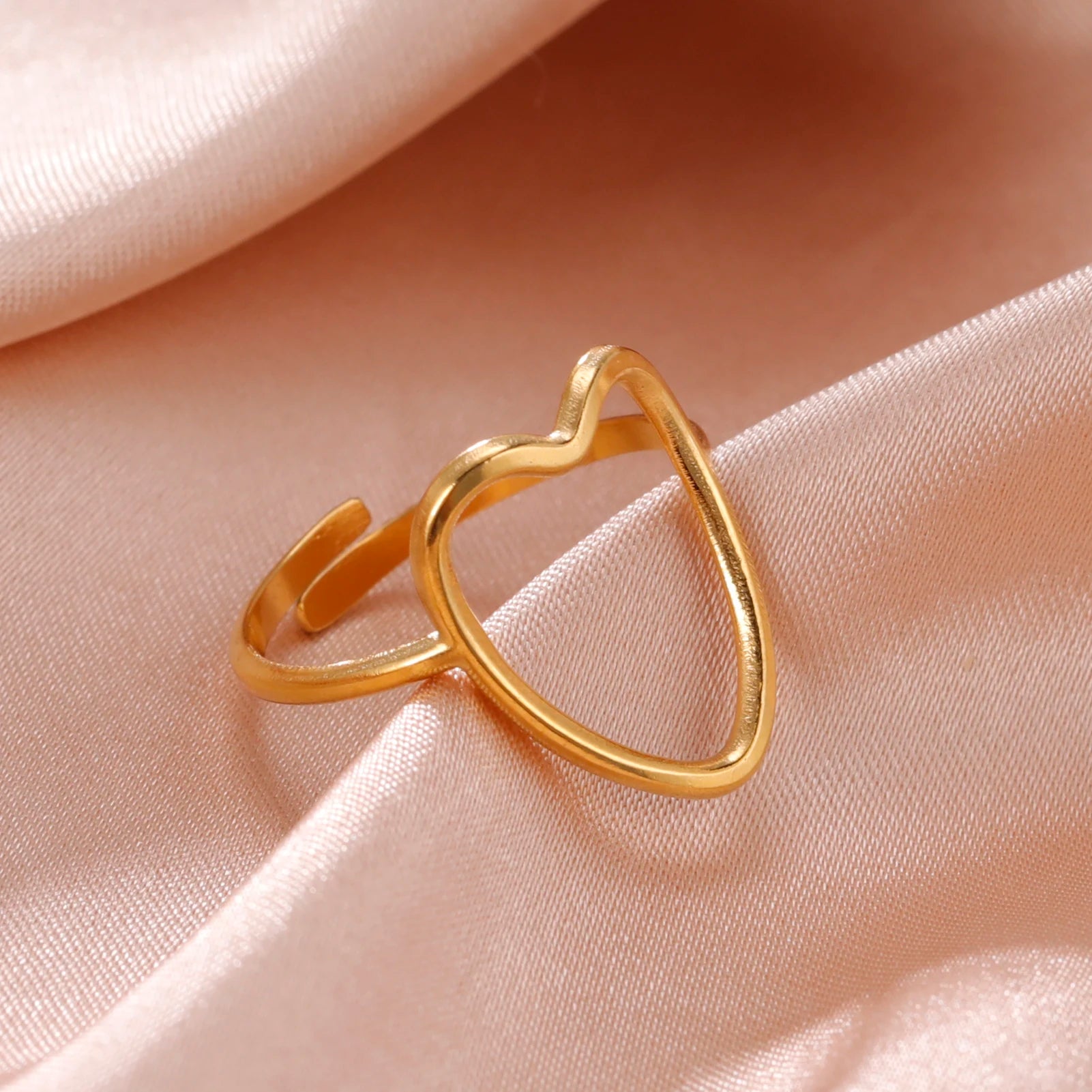 Adjustable Stainless Steel Heart Ring for Women | Geometric Open Finger Ring | Minimalist Aesthetic Fashion Jewelry Gift