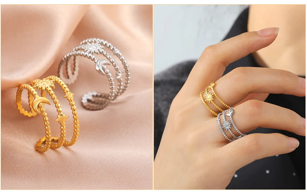 Adjustable Stainless Steel Heart Ring for Women | Geometric Open Finger Ring | Minimalist Aesthetic Fashion Jewelry Gift