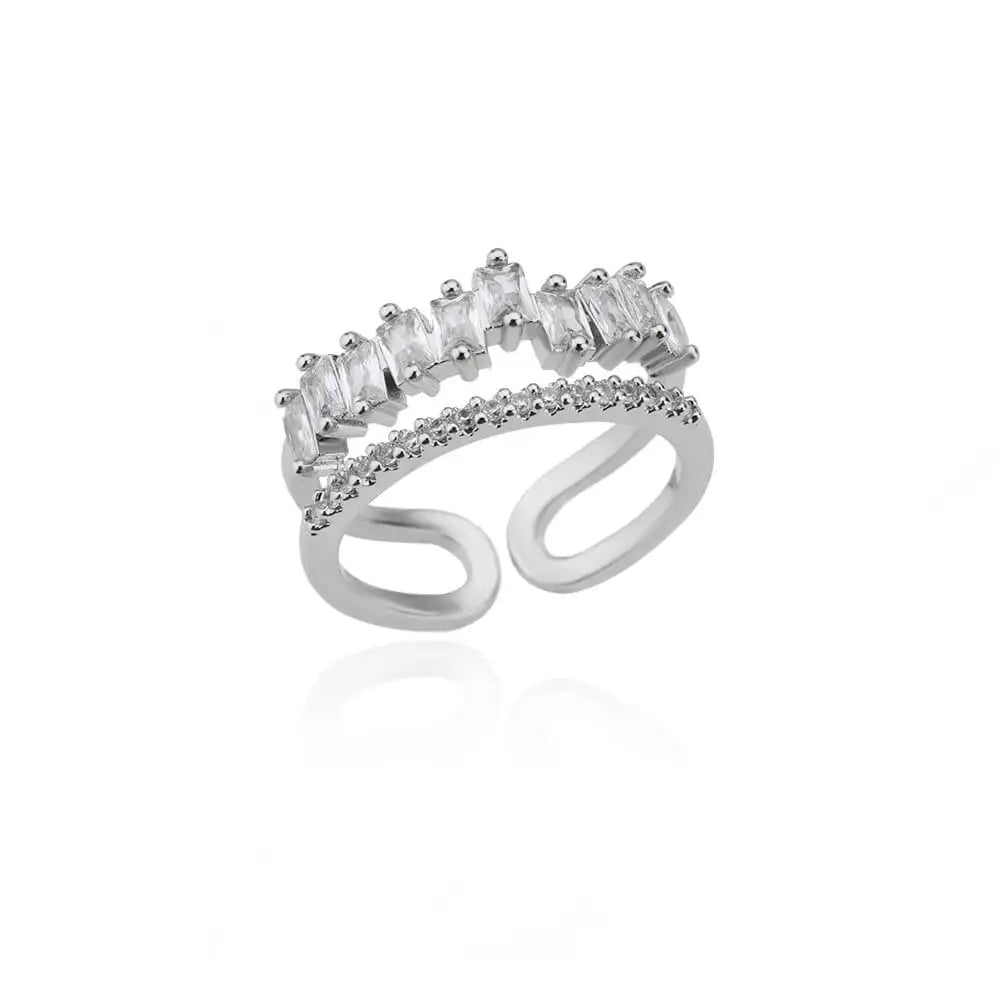 White Zircon Flower Leaf Adjustable Stainless Steel Ring for Women – Elegant Aesthetic Wedding & BFF Jewelry
