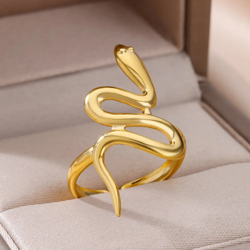 Gold Snake Ring – Adjustable 18K Plated Stainless Steel Jewelry for Women
