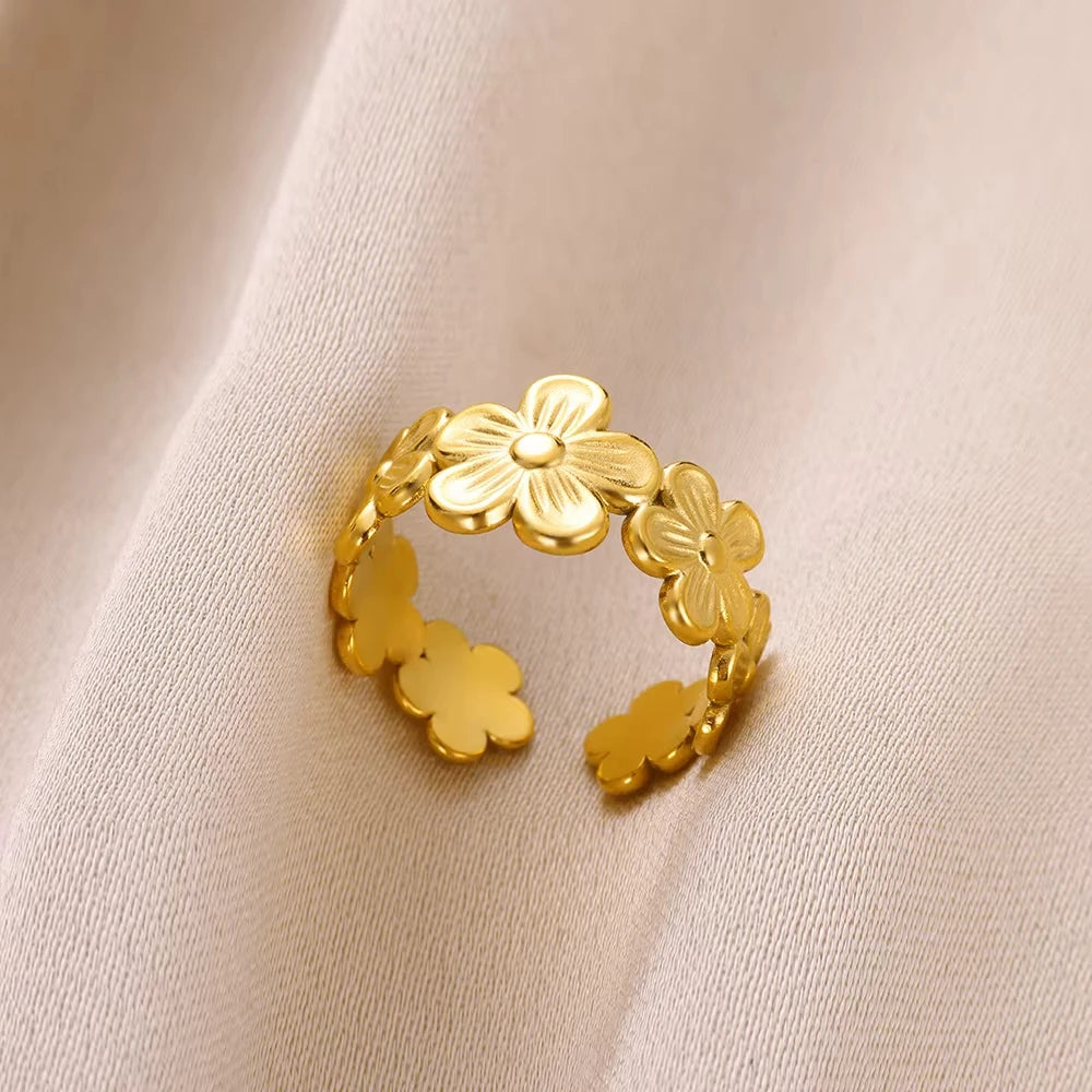 Minimalist Evil Eye Gold Ring – Adjustable Stainless Steel Zircon Geometric Design, Trendy Luxury Jewelry for Women
