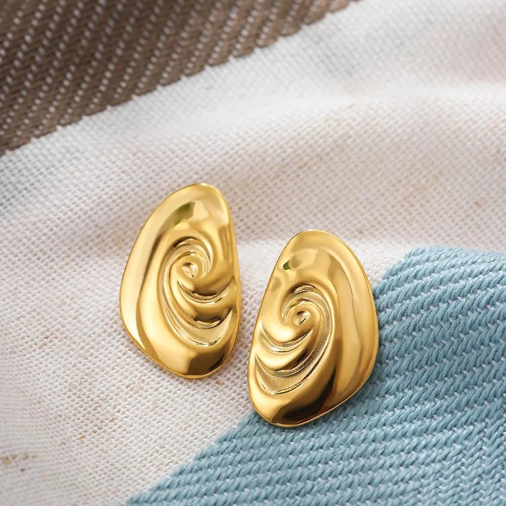 Vintage Gold Stainless Steel Earrings – Retro Chunky Statement Jewelry for Women