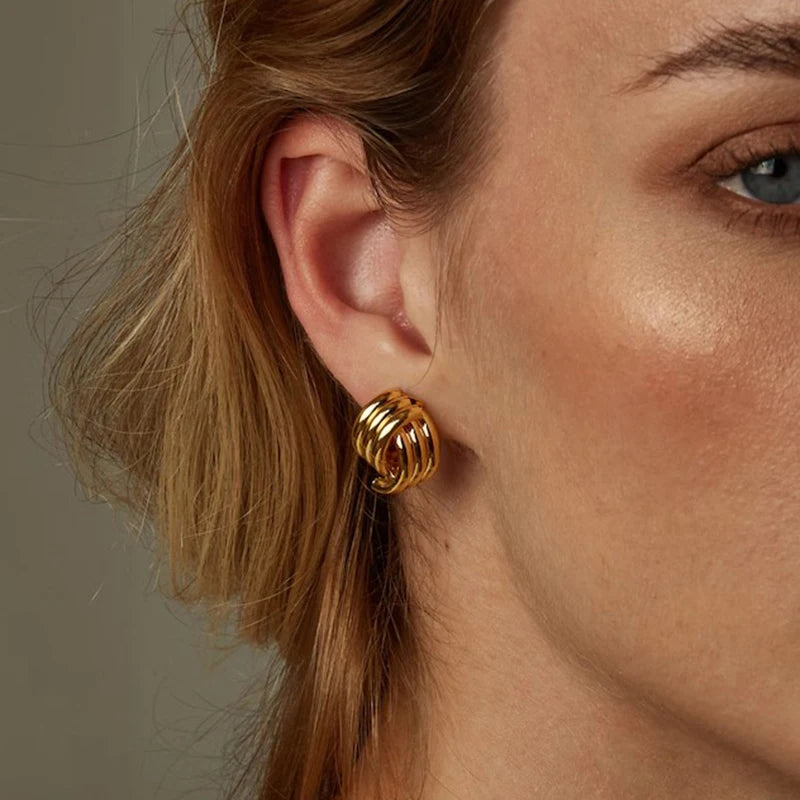 Vintage Gold Stainless Steel Earrings – Retro Chunky Statement Jewelry for Women
